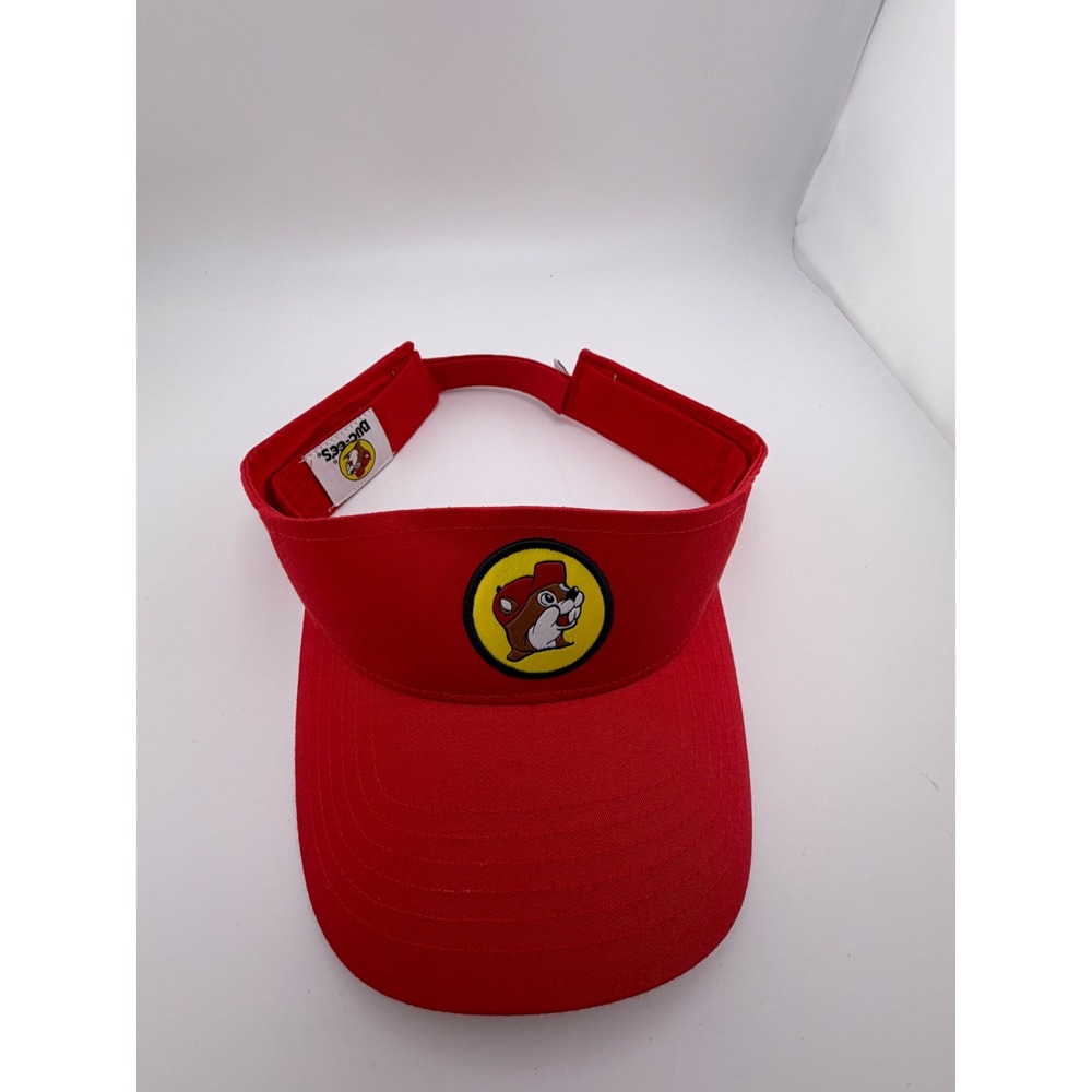 Buc-ee's Red Sun Visor Hat Adjustable Beaver Logo Patch Texas Travel Center
